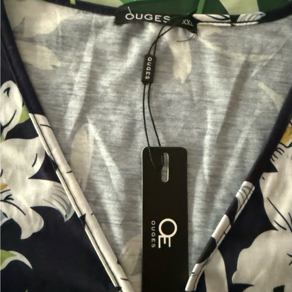 New Ouges Faux Wrap Floral Blue Casual V-neck Mid… - image 5